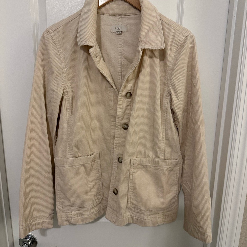 LOFT Cream Lightweight Shirt Jacket Relaxed Fit
